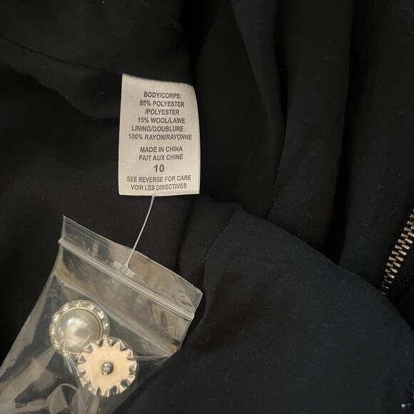 Cami Nyc Magaly Pearl Rhinestone Wool Blend Tweed Mini Dress Black White Size 10 - Picture 9 of 10